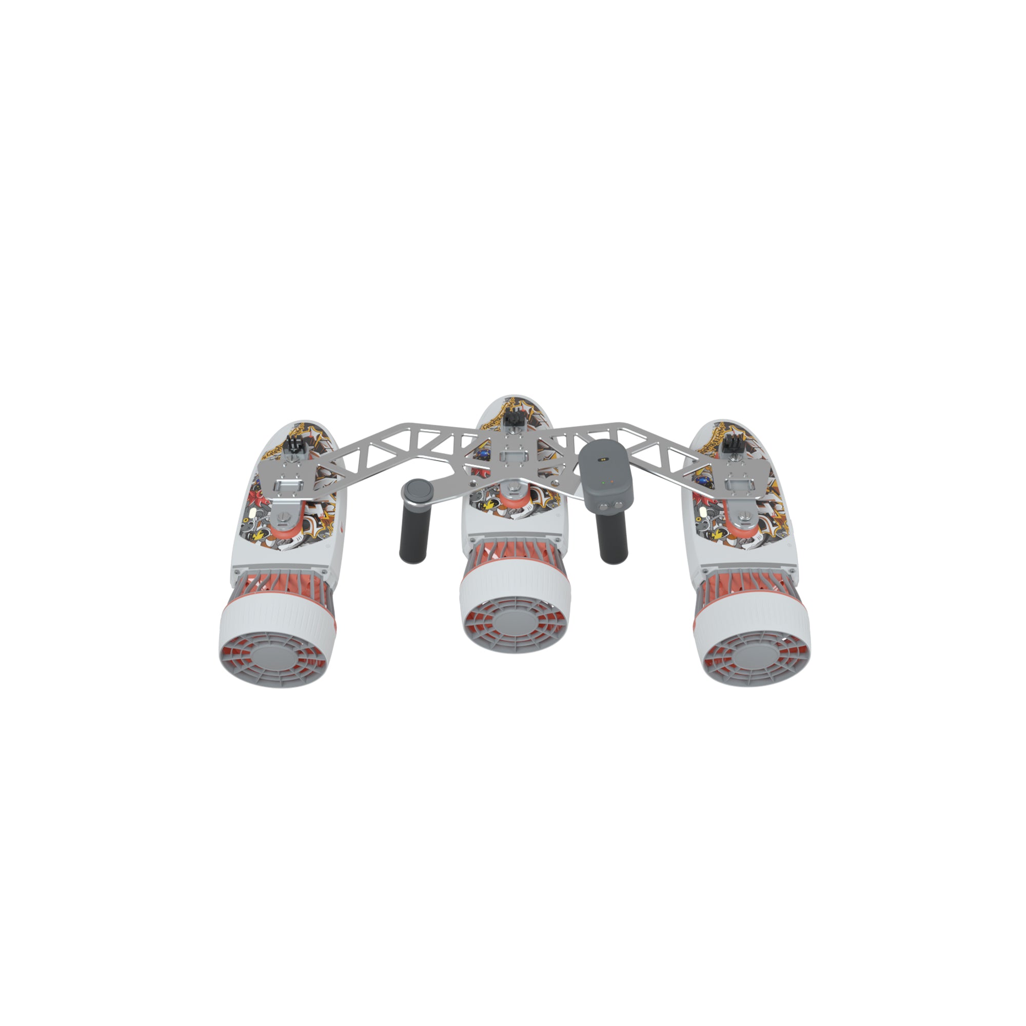 Tini Triple-Engine Support Handle connecting three underwater scooters for diving.