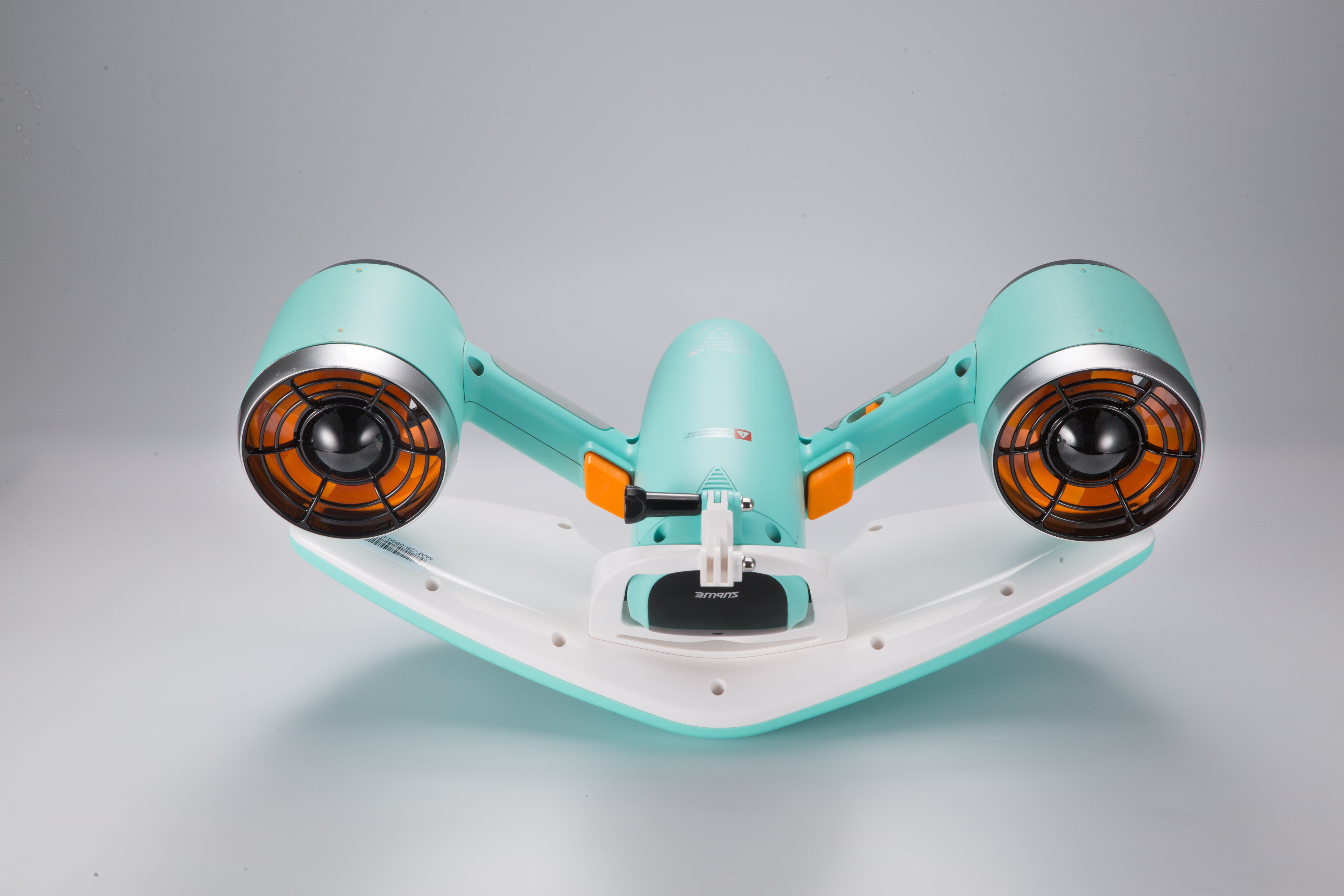 Aqua Blue Sublue Mix underwater scooter with dual thrusters and battery compartment.