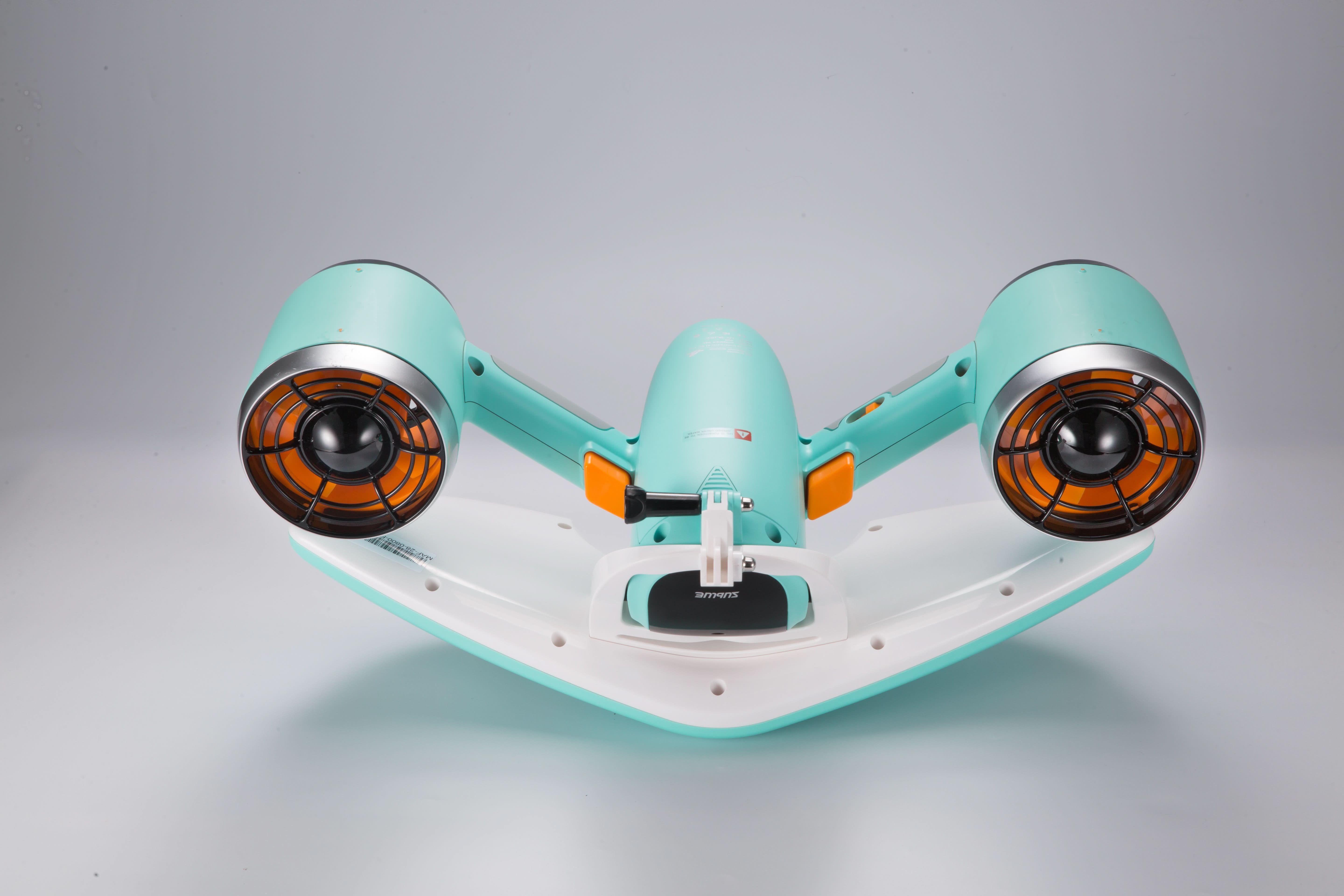 Aqua Blue Sublue Mix underwater scooter with dual thrusters and battery compartment.