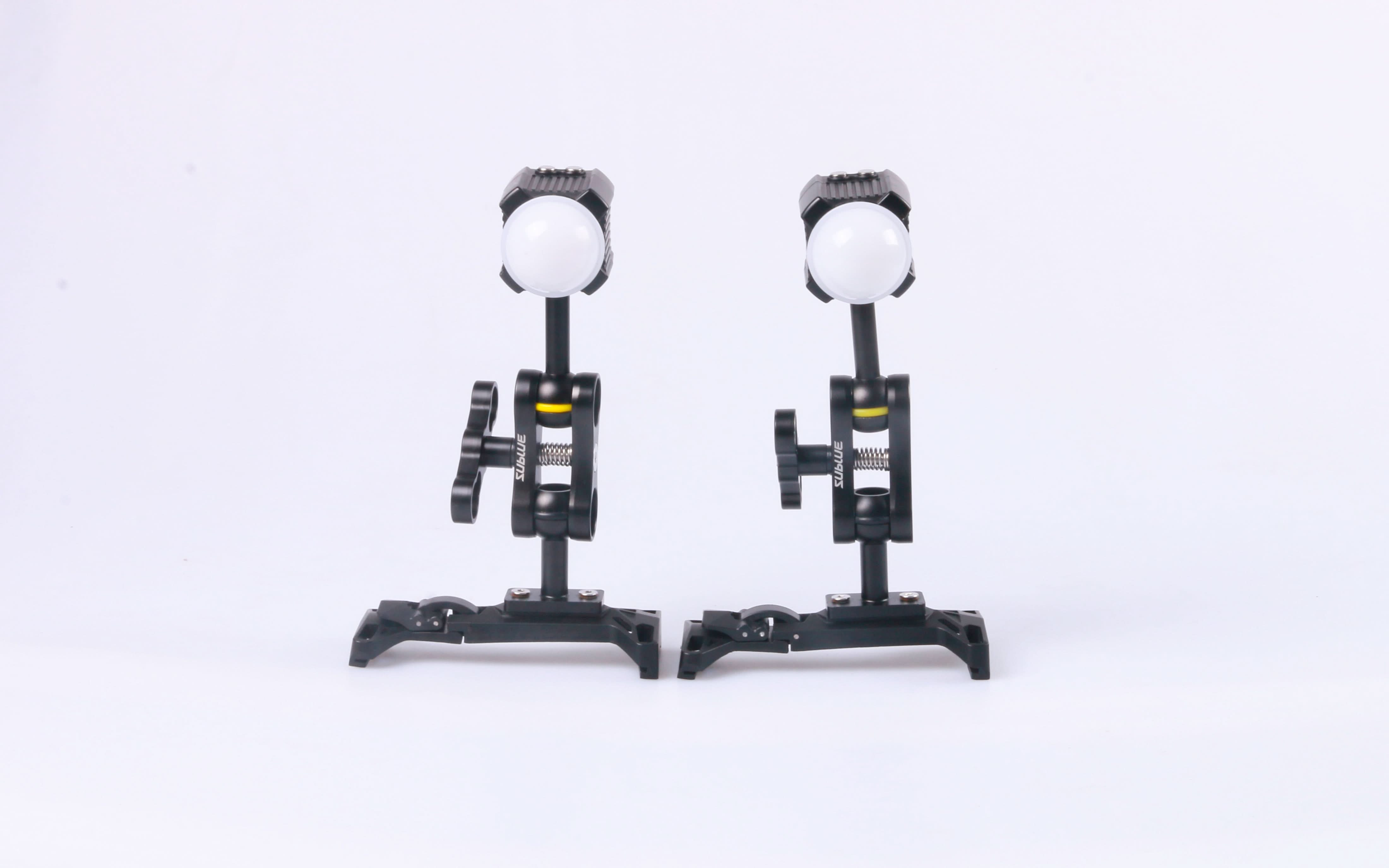 MixPro underwater connectors with adjustable arms for LED lights and camera attachment.