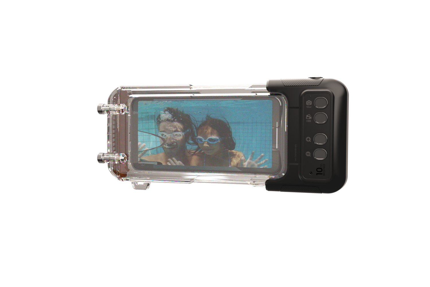 Couple enjoying underwater fun with Sublue H1 Smart Waterproof Phone Case.