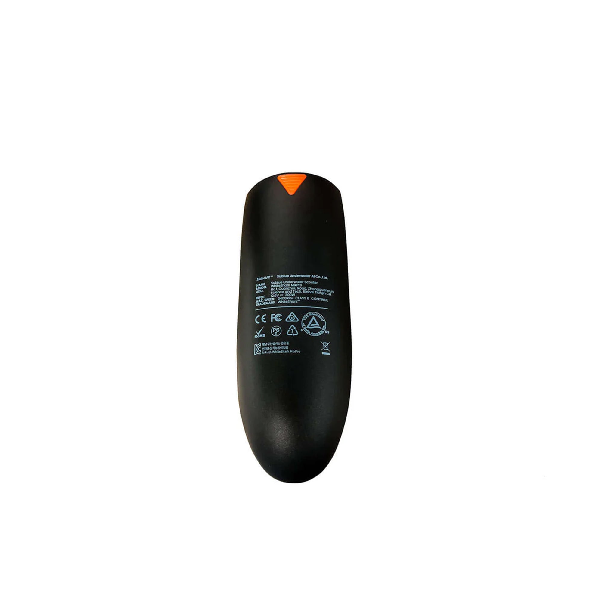 Black MixPro battery cover featuring orange button and product details