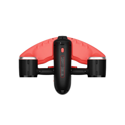Sublue Navbow underwater scooter in red and black with dual motors from above.