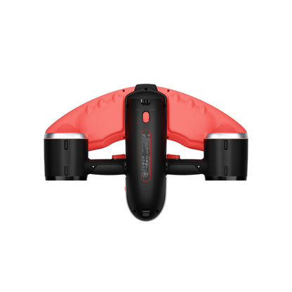 Sublue Navbow underwater scooter in red and black with dual motors from above.