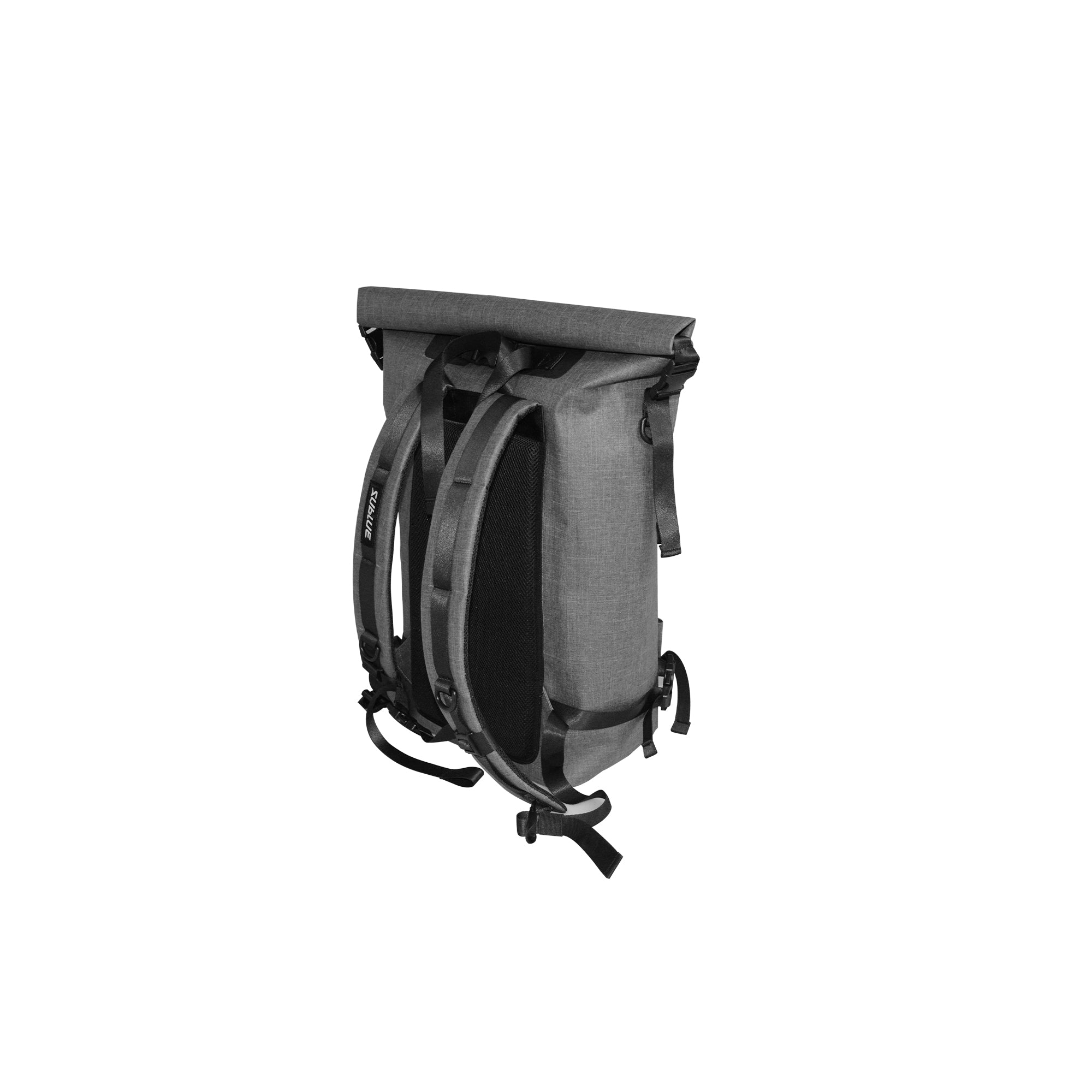 Side view of Sublue waterproof backpack showcasing roll-top design and adjustable straps