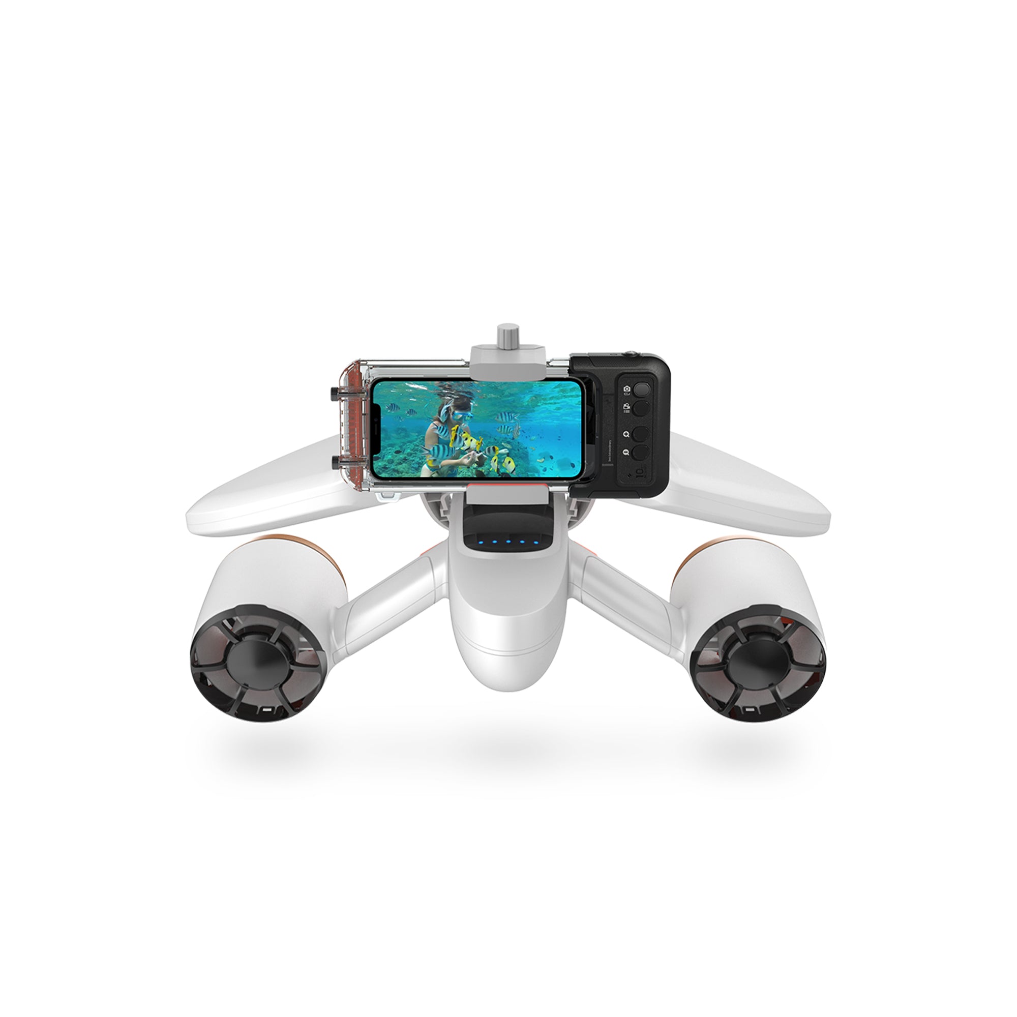 Sublue underwater scooter with smartphone mount for underwater photography