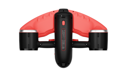 Navbow battery cover displaying power button and safety instructions for underwater use.