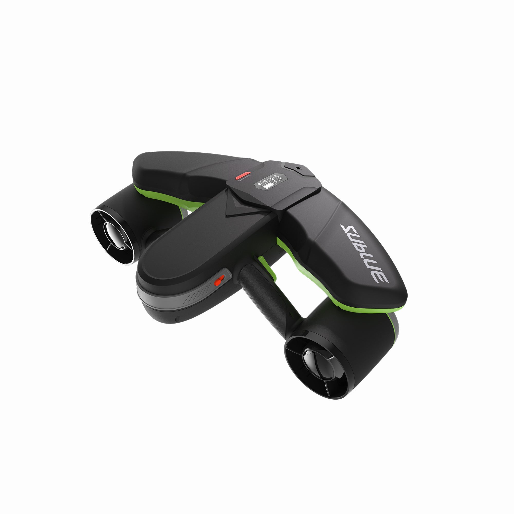 Sublue Navbow underwater scooter in black and green with dual motors.