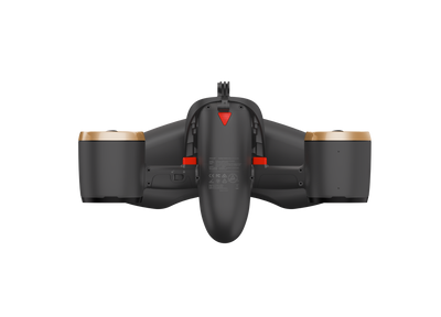 Back view of Sublue MixPro battery cover with red button and product specifications.