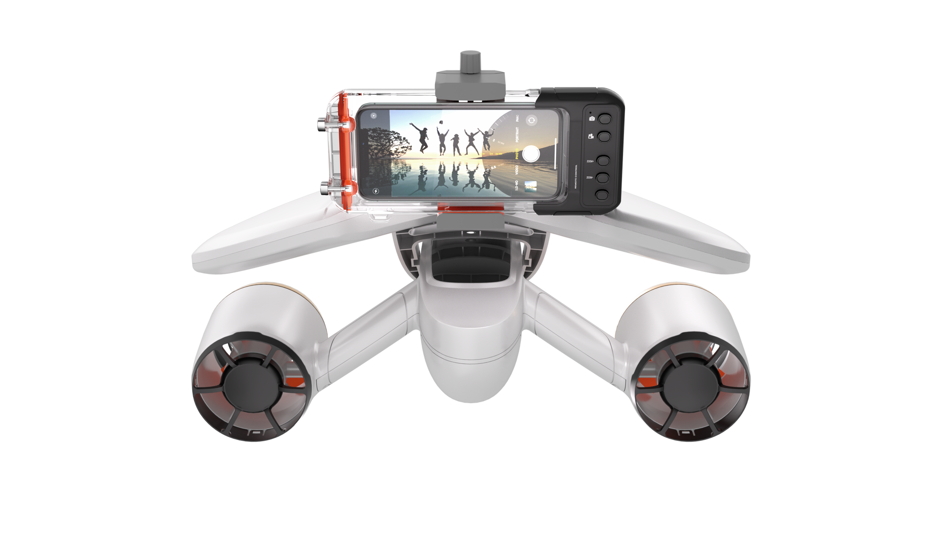 Sublue H1 waterproof phone case attached to scooter for capturing underwater photos.