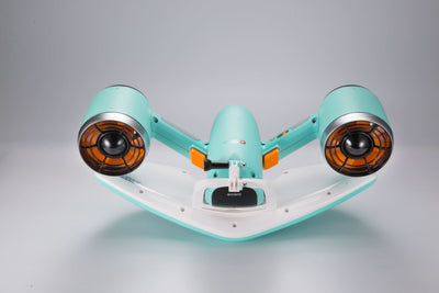 Aqua Blue Sublue Mix underwater scooter with dual thrusters and battery compartment.