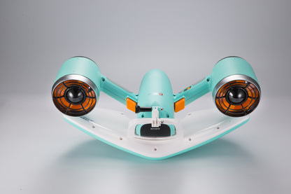 Aqua Blue Sublue Mix underwater scooter with dual thrusters and battery compartment.