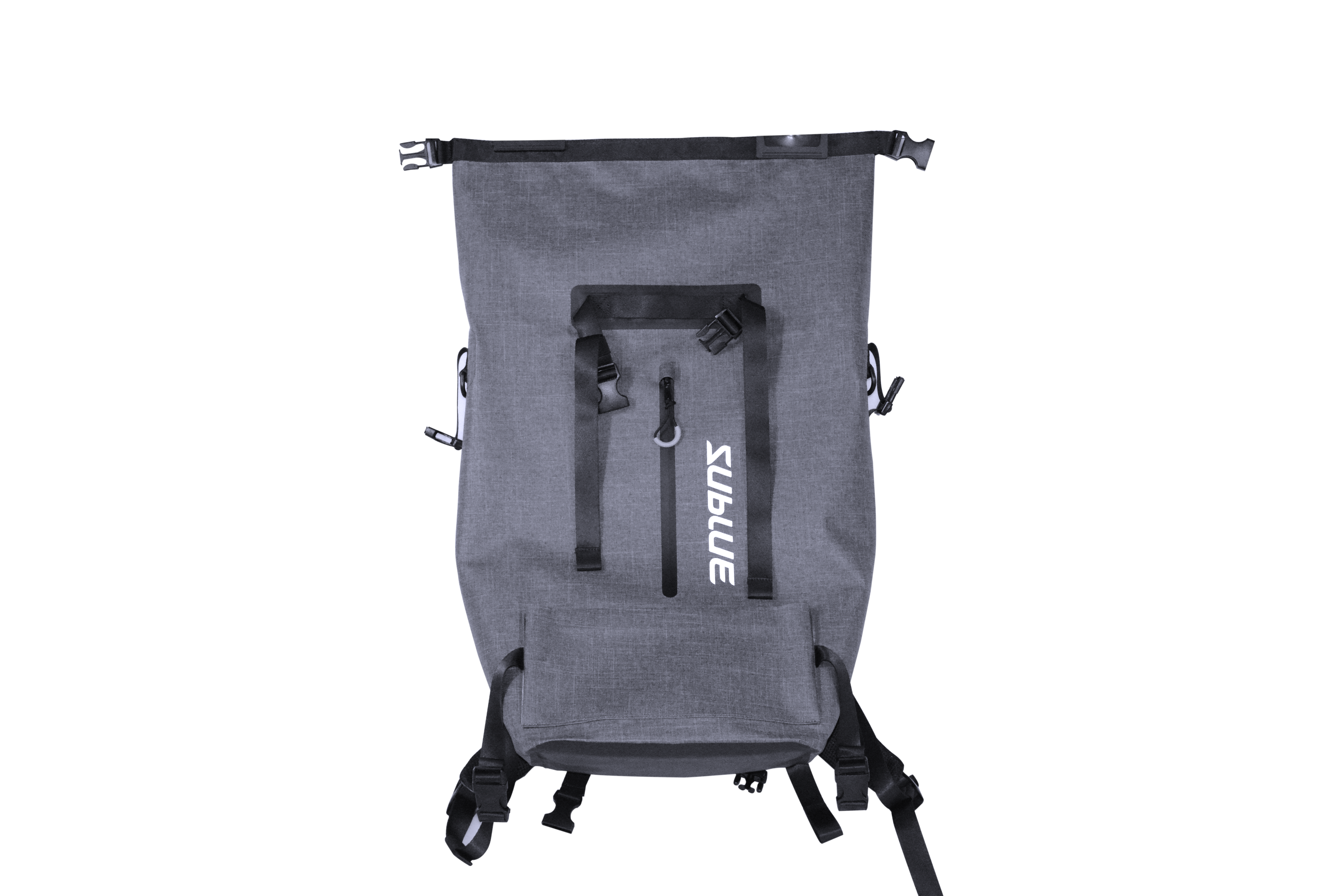 Top view of Sublue waterproof backpack with roll-top design and adjustable straps.