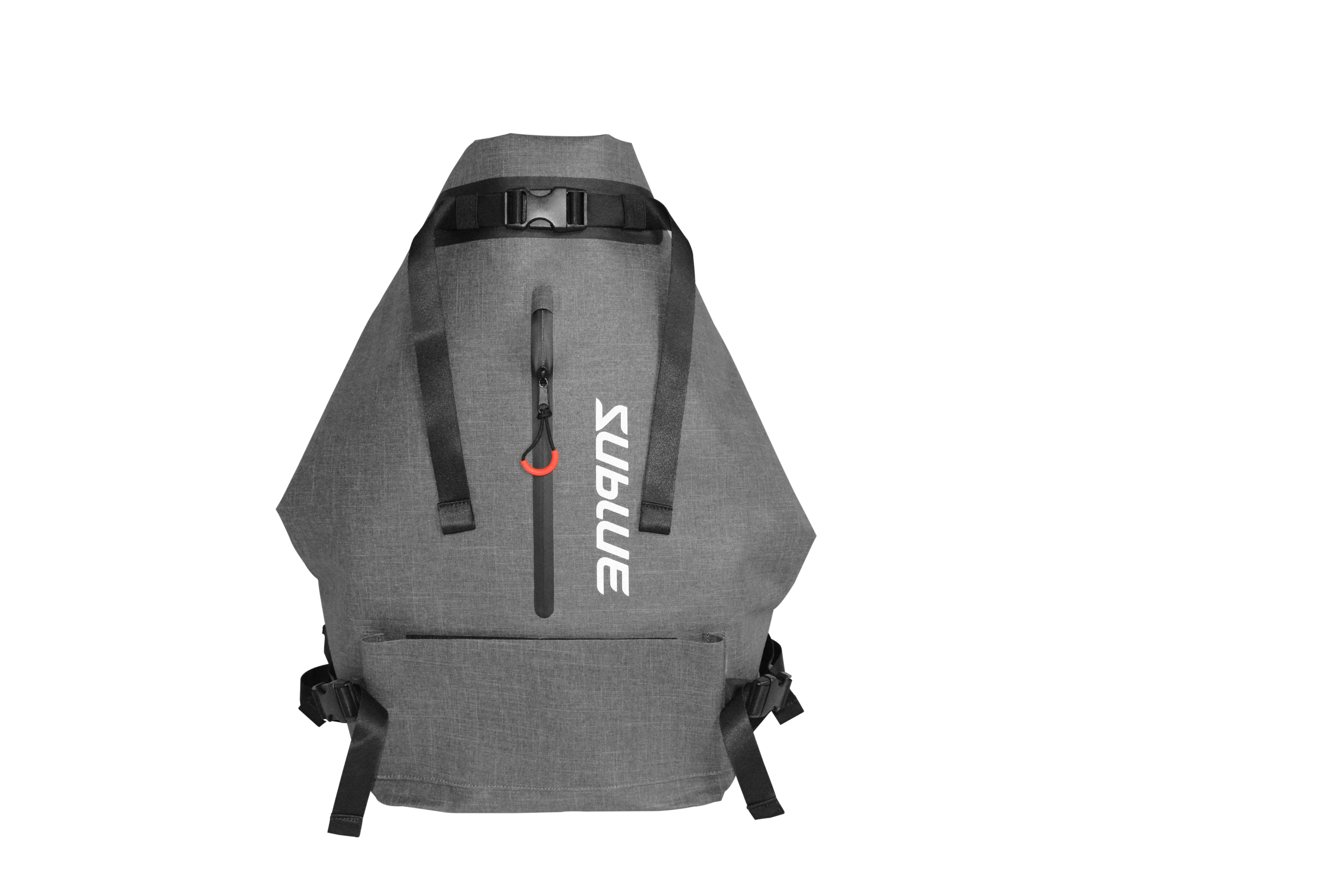 Front view of Sublue waterproof backpack showcasing durable design and accessibility.