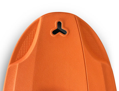 Close-up of the orange surface of SUBLUE Swii kickboard highlighting textured grip.