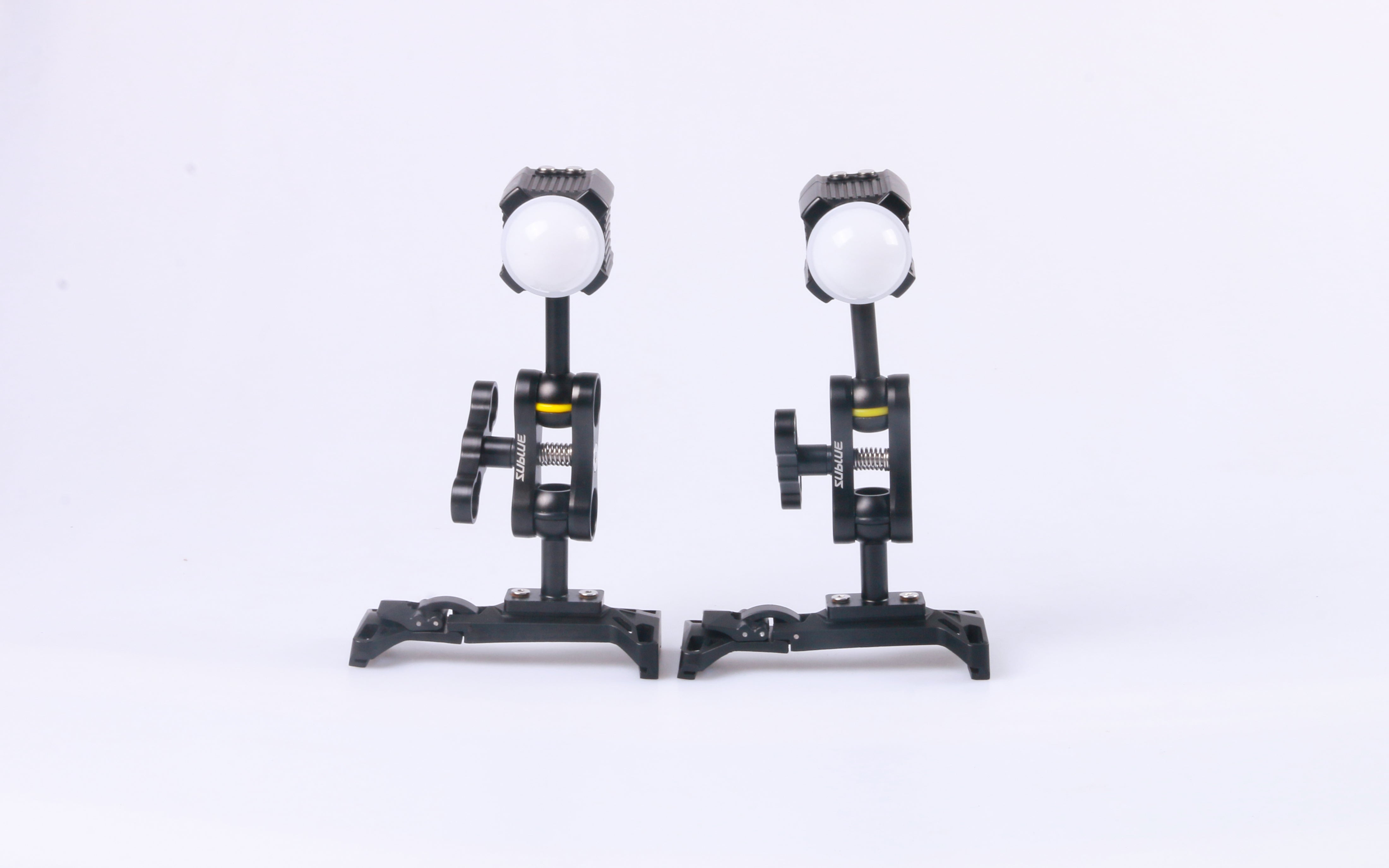 MixPro underwater connectors with adjustable arms for LED lights and camera attachment.