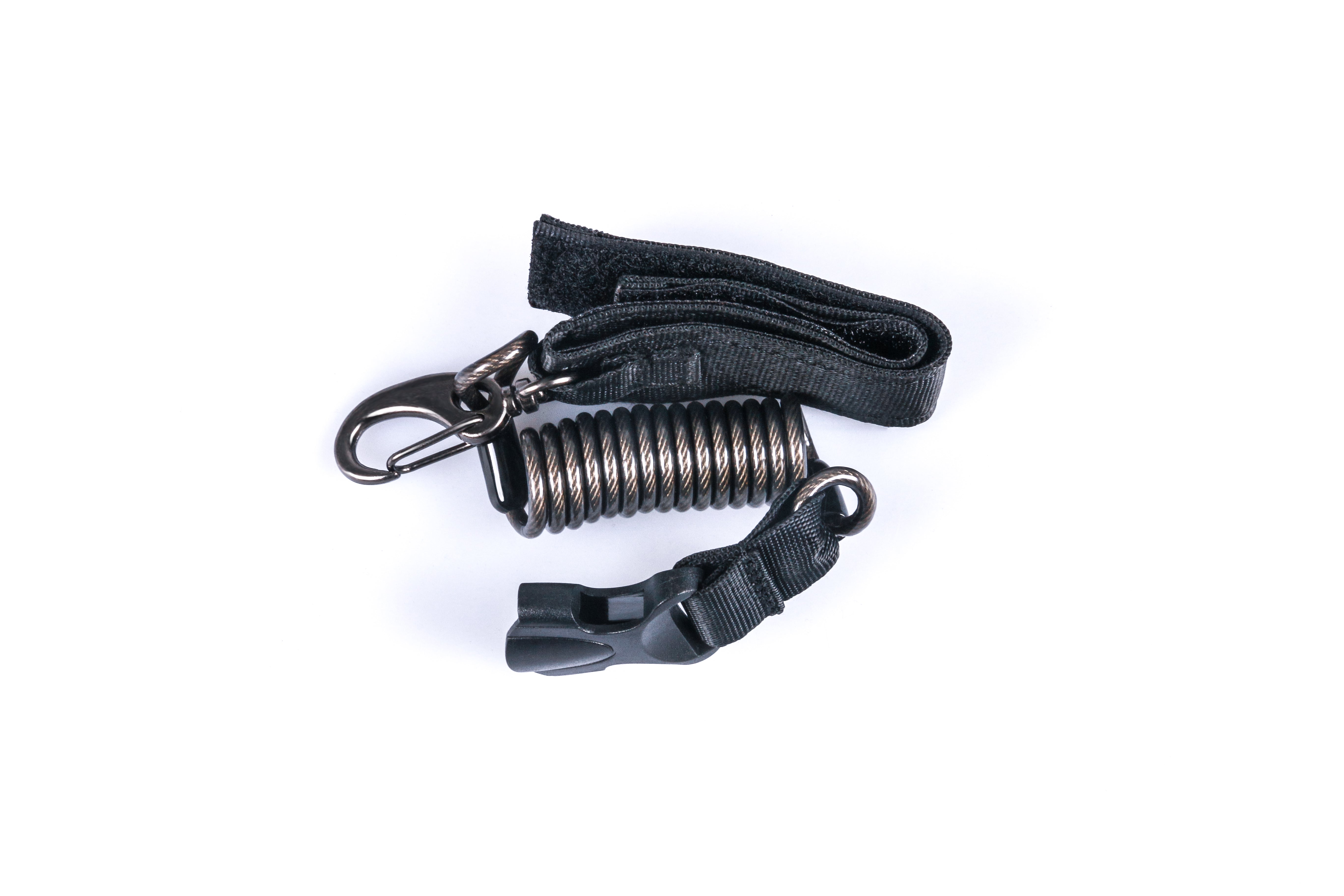 Sublue anti-lost lanyard with coil spring and clips for underwater devices.