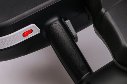 Close-up of SUBLUE Navbow+ scooter handle with control button for underwater exploration.