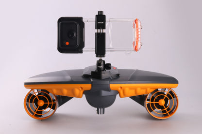 Sublue underwater scooter with smartphone mount and H1 waterproof phone case.