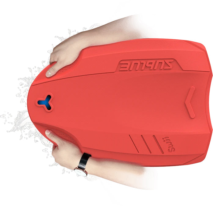 a person holding a red body board