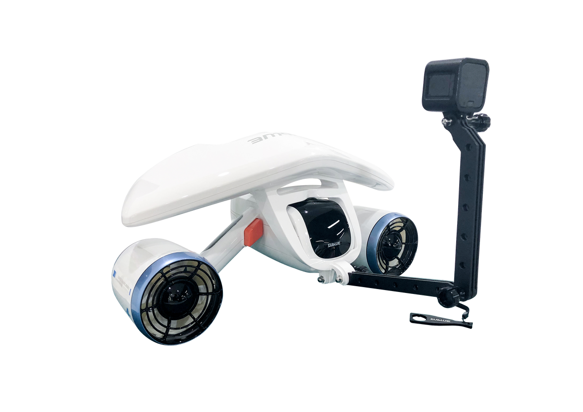 Sublue Mix underwater scooter with action camera mount for capturing underwater fun