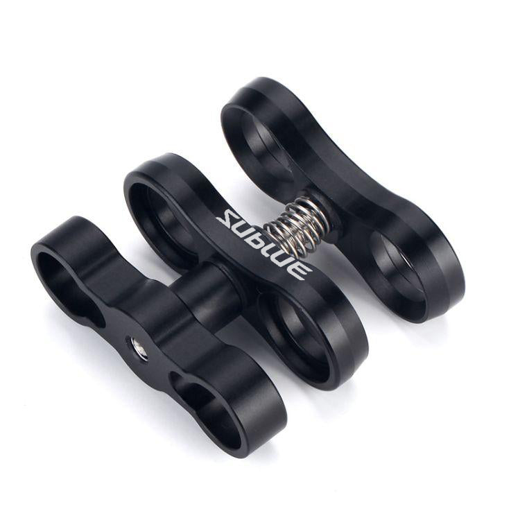 Sublue Dual-ball Butterfly Clip in compact black aluminum for underwater devices.
